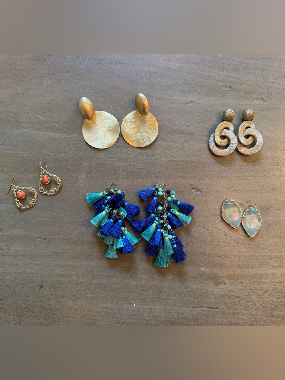 5 Pair Statement Earring Bundle Kendra Scott J.Crew Tassel Gold